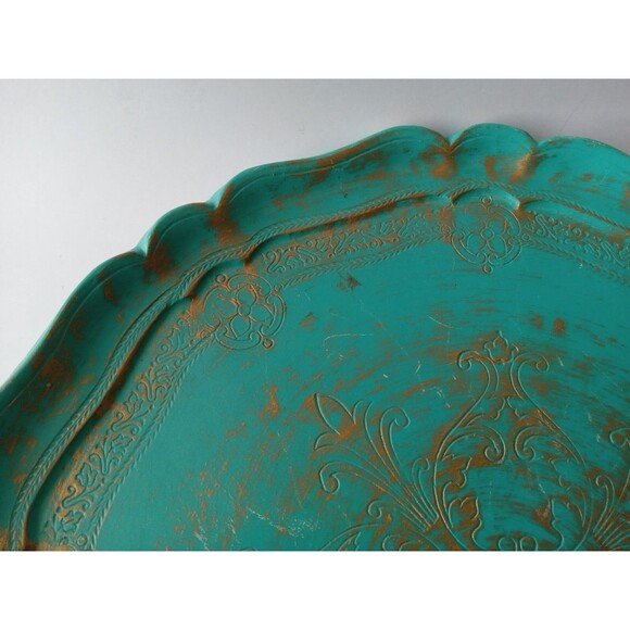 VTG Galway Inc. Etched Wood 13.5" Turquiose & Gold Decorative Plate Tray - Picture 12 of 16